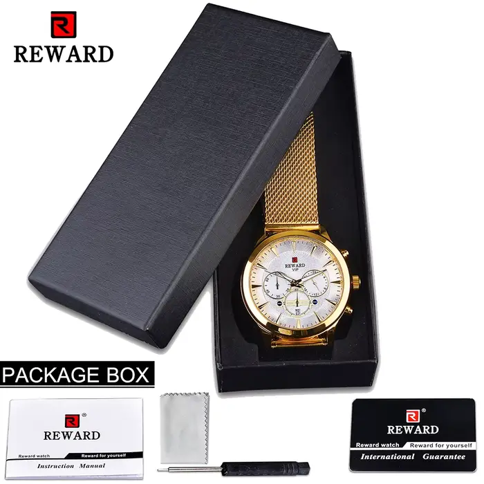 Récompense montres d'affaires mouvement à Quartz mode hommes or montre en acier inoxydable calendrier de luxe