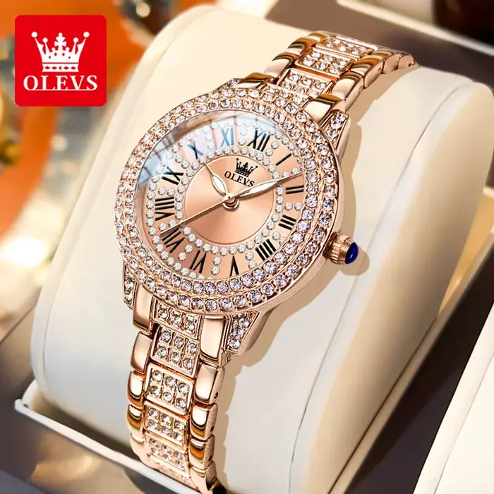 OLEVS 9943 femmes montre haut de gamme de luxe or Rose diamant étanche