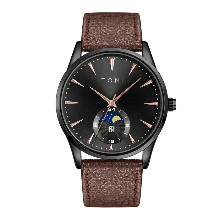 Montre à quartz de luxe avec bracelet en cuir pour homme