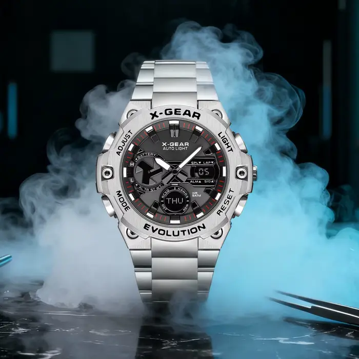 Montre multifonctionnelle pour homme X-GEAR en acier inoxydable avec rappel d'alarme