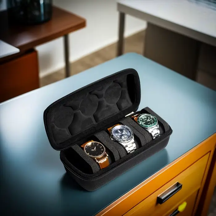 1 Étui de voyage de luxe pour 3 montres, boîte de rangement pour montres, étui de voyage rigide pour montres, sac anti-chute pour montres mécaniques