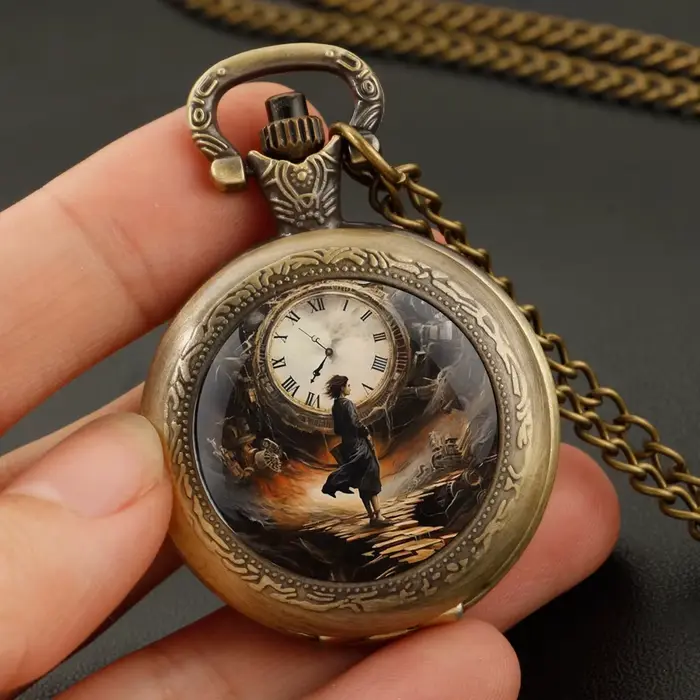 Montre de poche vintage à quartz en bronze chaîne bijou élégant pour femmes et hommes occasions spéciales
