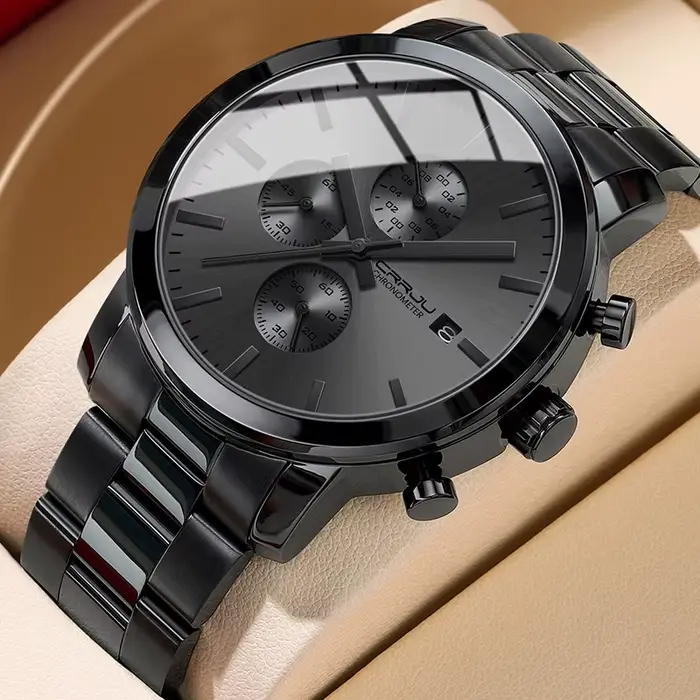 CRRJU montre hommes en acier inoxydable chronographe montres