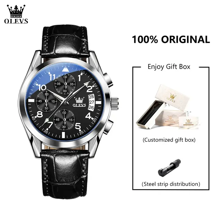 OLEVS 2878 montre d'aviateur pour hommes mode automatique mécanique étanche lumineux double affichage du calendrier Reloj Hombre