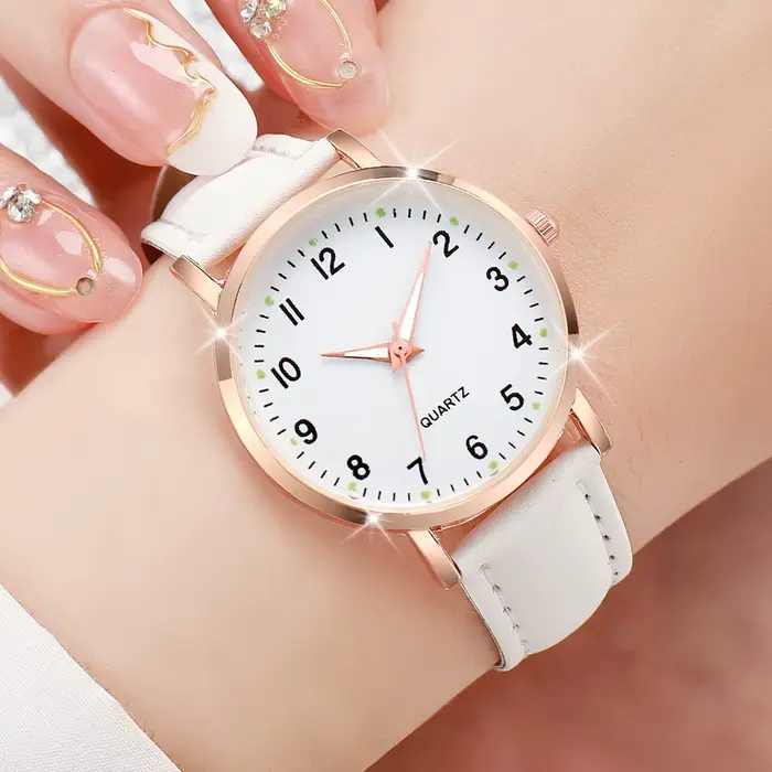Montre à quartz avec bracelet en cuir pour femmes et filles