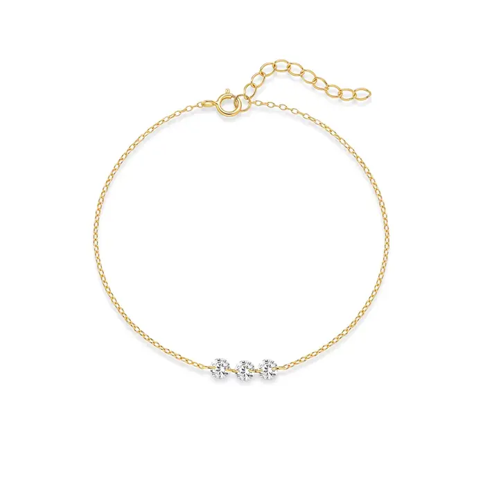 Aide S925 – Bracelets de cheville en argent sterling avec perles pour femmes, plaqué or, trio de zir
