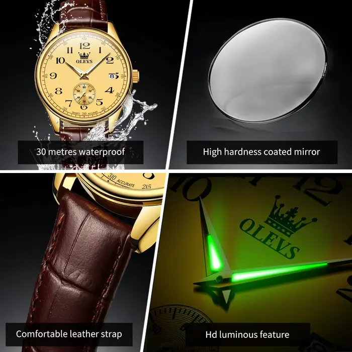 OLEVS 3622 numéro échelle montre à Quartz pour hommes bracelet en cuir Original étanche lumineux calendrier haut marque