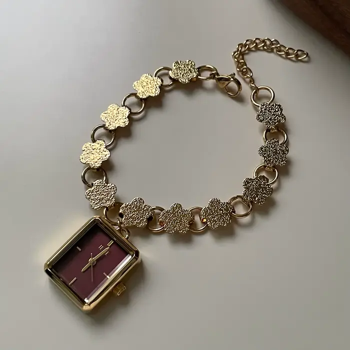Bracelet tournesol luxe art montre femme quartz médiéval bordeaux reine mère chaîne tempérament mont