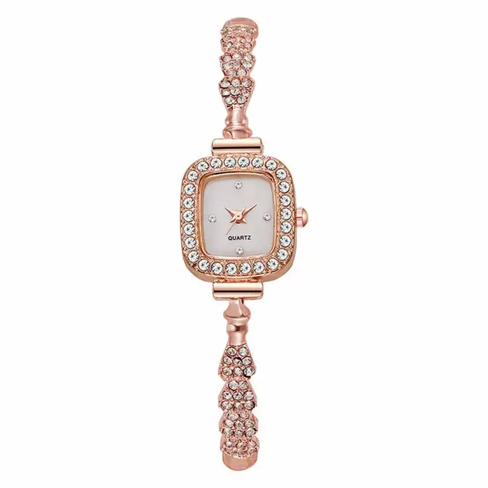 Montre à double aiguille vintage pour femme avec strass bracelet fin carré analogique quartz élégante pour occasions spéciales