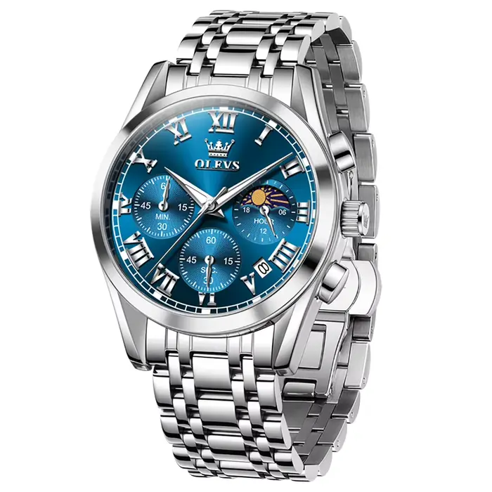 OLEVS luxe Sport homme montre-bracelet Original lumineux Phase de lune chronographe montre pour hommes en acier