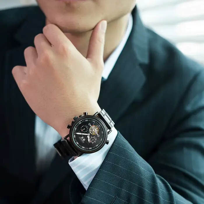 Montre mécanique en bois BOBO Bird étanche pour homme avec ventilation manuelle, cadran lumineux et bracelet en bois pour hommes élégants occasions spéciales