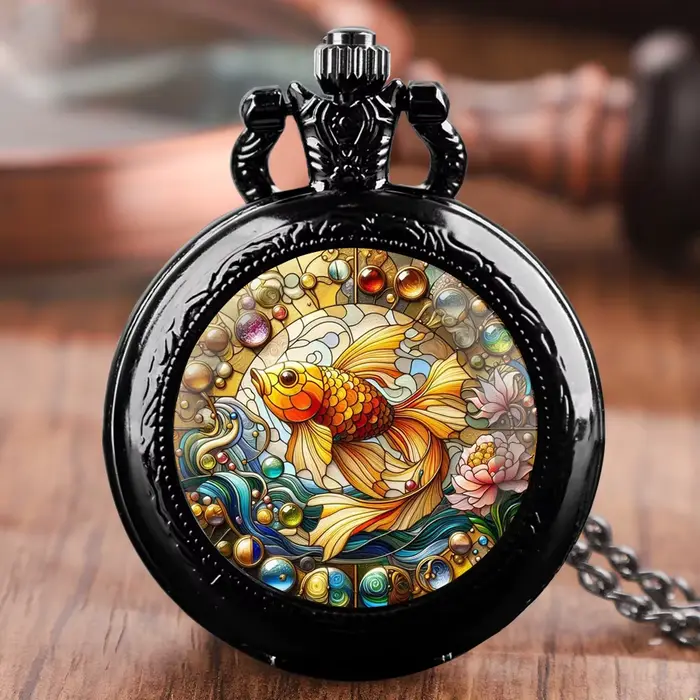 Vintage couleur peinture à l'huile Aniaml Quartz montre de poche collier pendentif cadeau idéal pour hommes