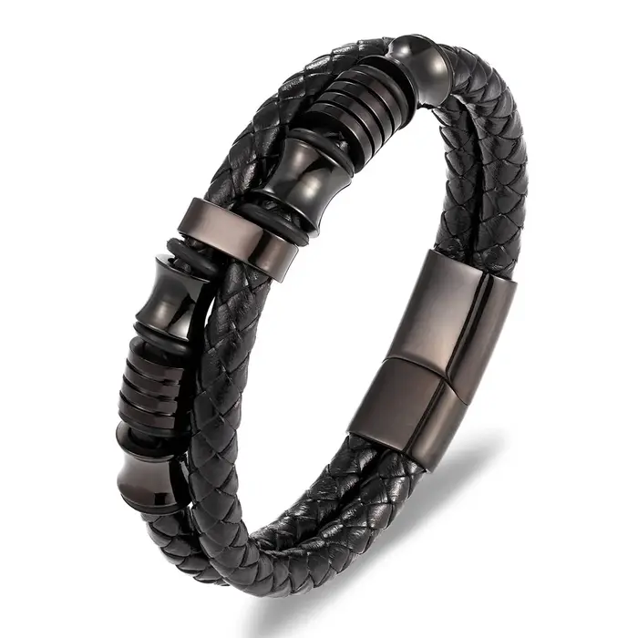 XQNI accessoires de luxe Bracelet hommes cadeau de mode noir Bracelets en cuir véritable bricolage combinaison sauvage