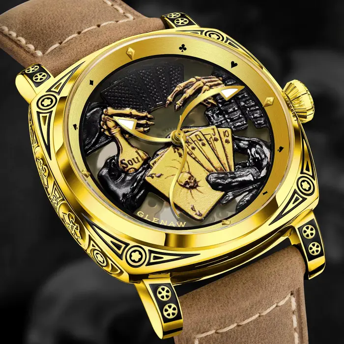 Montre Glenaw Poker Série Top en acier inoxydable pour homme résistante à l'eau et au choc mode et décontracté occasions spéciales et quotidiennes