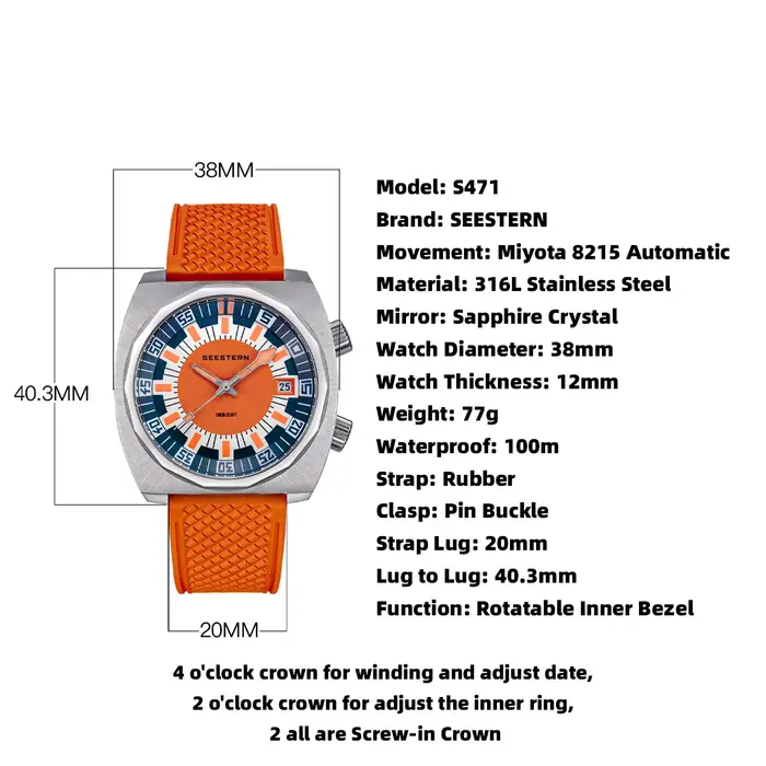 Montre SEESTERN S471 Automatique Plongée Acier Inoxydable Lumineuse Calendrier Complet Occasions Spéciales Plongeurs Aventuriers