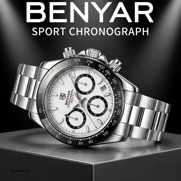 Montre BENYAR Quartz Homme Style Casual Chronographe Résistante à L'eau Occasions Spéciales