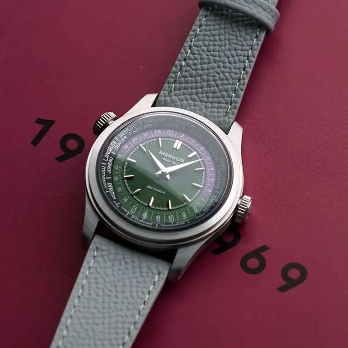 Merkur World Time montre mécanique rétro pour hommes en cuir étanche 38mm Reloj Hombre