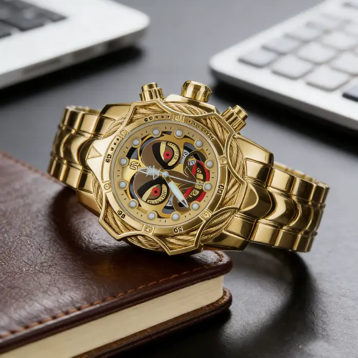 Montre à quartz de luxe pour homme en or