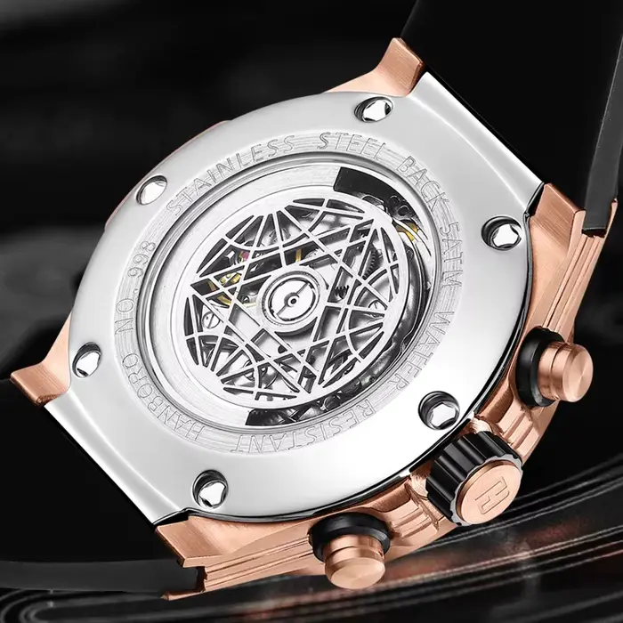 Montre automatique HANBORO édition limitée avec lunette hexagonale en acier et bracelet en caoutchouc pour homme occasions spéciales