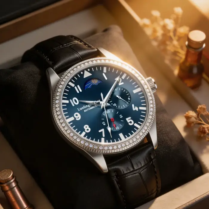 Nouvelle montre mécanique pour homme, mouvement automatique, design squelette, lunette incrustée de 