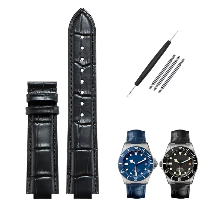 Pour Tudor Pelagos 25500 25600 bracelet de montre en cuir convexe 22x12mm bracelet pour hommes noir