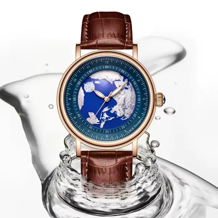 LIGETop-Montre-bracelet à quartz en cuir pour homme