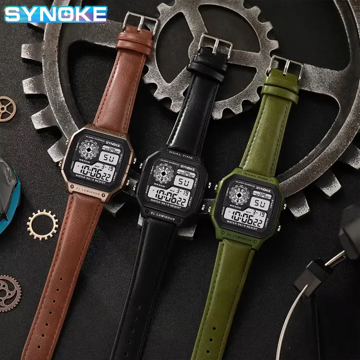 SYNOKE ceinture montre hommes Sports de plein air multifonctionnel étanche LED lumineuse