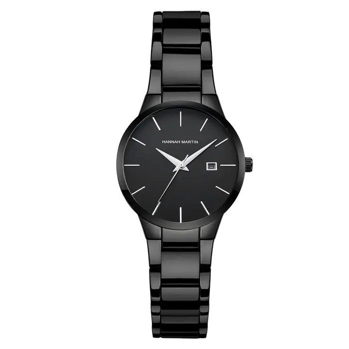 Montre à Quartz en Acier Inoxydable Noir pour Homme et Femme