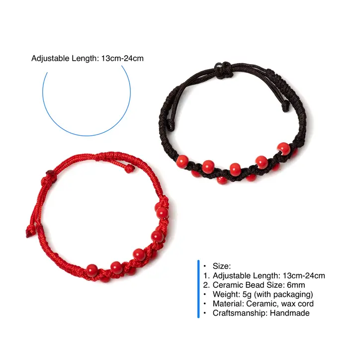 Bracelet en céramique rouge ajustable style boho pour homme et femme cadeau romantique pour couples occasions spéciales