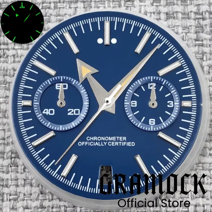 GRAMOCK 31.5mm VK64 Quartz noir/Neay/gris cadran de montre avec Silber Beige 5 broches aiguilles