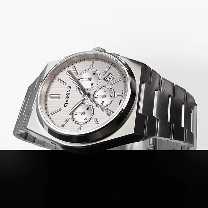 Montre STARKING en acier inoxydable résistante à l'eau avec chronomètre et calendrier complet pour homme occasions sportives et affaires