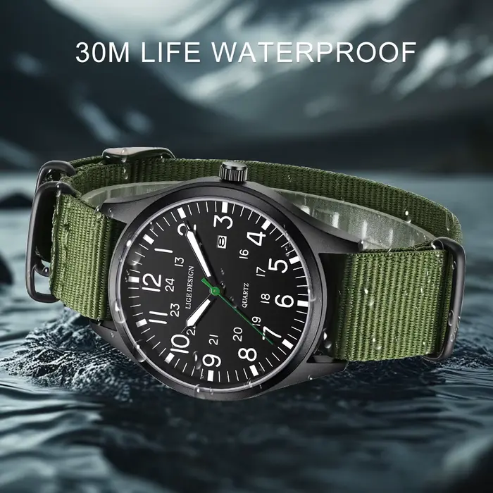 LIGE Top marque de luxe hommes montre à Quartz Date Nylon cuir étanche lumineux militaire sport mont