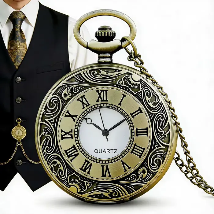 Montre à gousset vintage cadran gravé style rétro montre-collier unisexe cadeau tendance homme femme occasions spéciales historiques