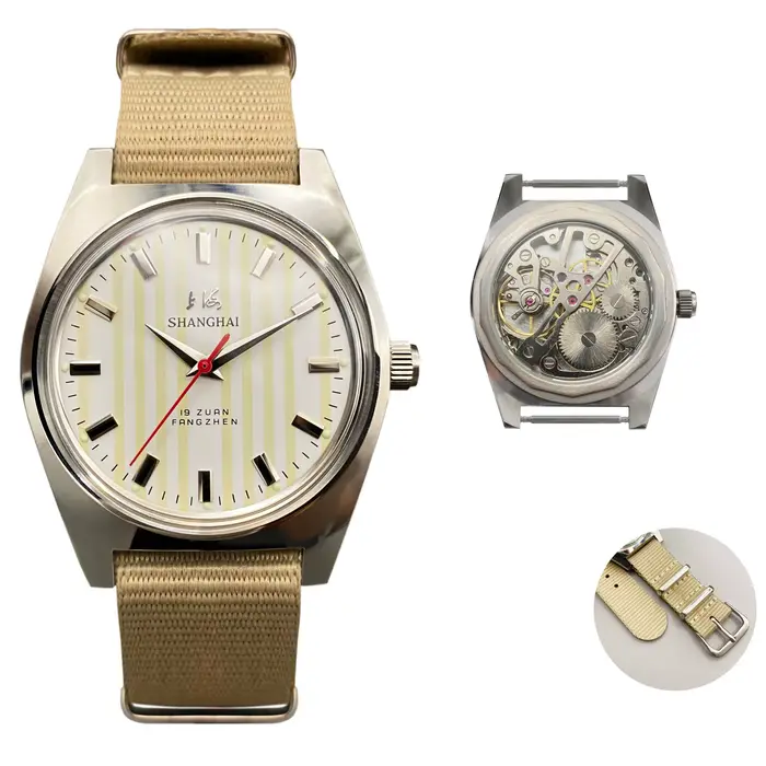 Montre Bauhaus Design Shanghai 7120 36MM pour homme, mécanique à remontage manuel, étanche, vintage,