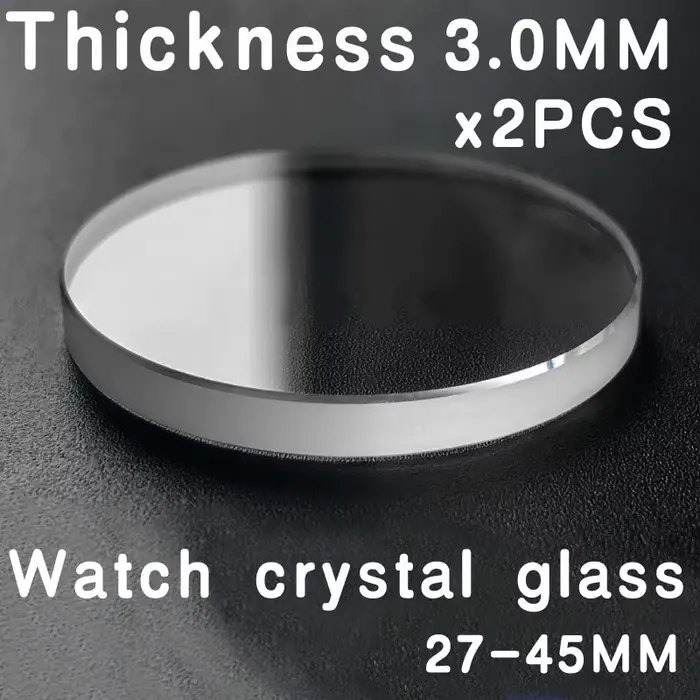 Verre de montre plat de 3.0mm d'épaisseur, diamètres de remplacement 27mm - 45mm, miroir rond Transp