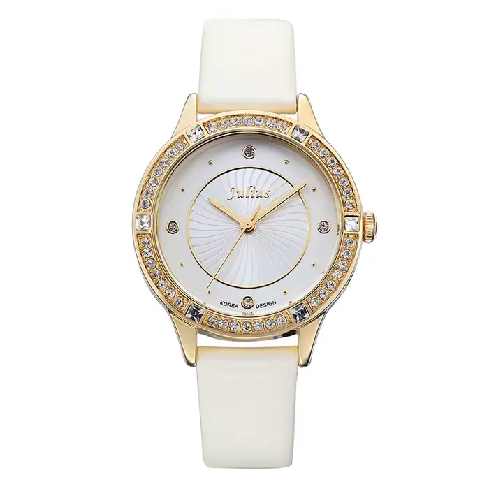 Strass Julius dame montre pour femme japon Quartz mode heures Bracelet en cuir véritable fille boîte