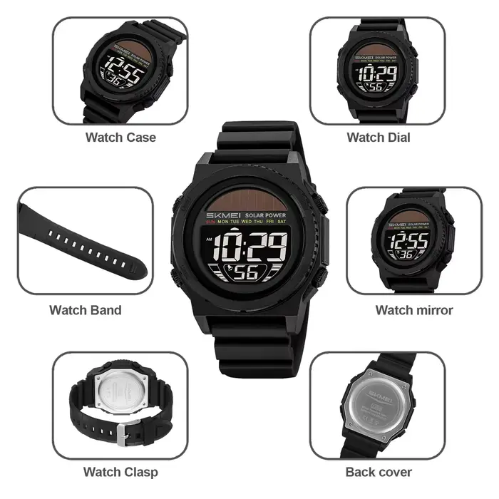 Montre-bracelet de sport numérique à énergie solaire pour homme