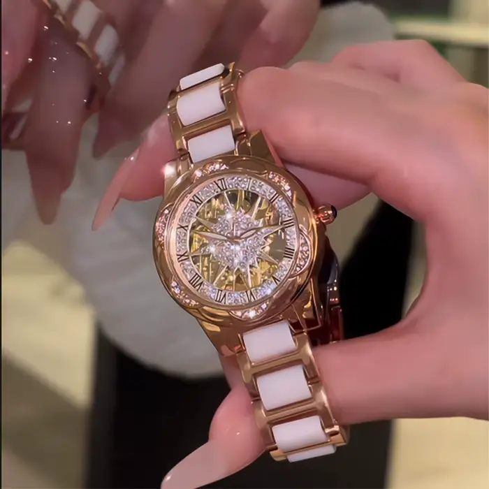 Montre Femme Élégante 2026 – Montre-Bracelet Squelette à Cadran Circulaire