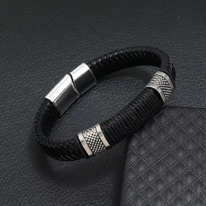 Bracelet en cuir véritable acier inoxydable corde tressée multicouche nouveau style punk homme femme occasions spéciales