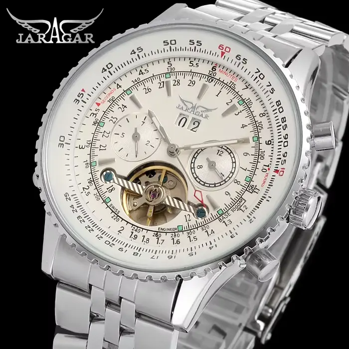 JARAGAR Original grand cadran Tourbillon chronographe automatique homme montres en acier inoxydable 