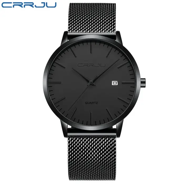 CRRJU 2172 noir en gros de luxe mode maille ultra mince minimal japon mouvement hommes montre à quartz reloj