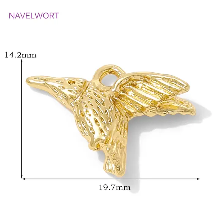 Pendentif à breloques colibri en laiton plaqué or 18 carats, pour la fabrication de bijoux, breloque