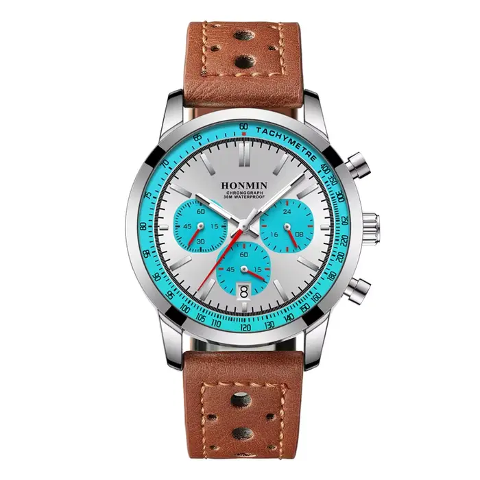 HONMIN homme montre de luxe de haute qualité étanche chronographe lumineux montre pour homme en cuir