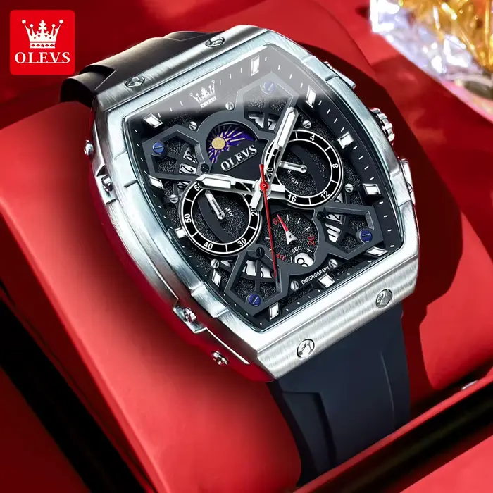 OLEVS 2942 montre à Quartz chronographe de luxe pour hommes 44mm grand cadran Phase de lune horloge