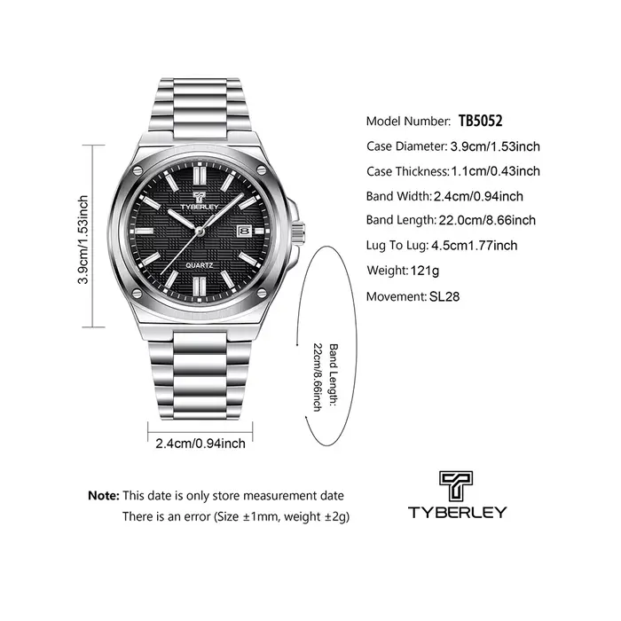 Montre Homme TYBERLEY 2026 Tendance Business Quartz Lumineuse Étanche Calendrier Sport Extérieur