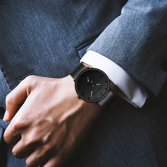 Hannah Martin montre pour hommes mode bleu noir chronométrage petit cadran Original mouvement à Quartz en acier