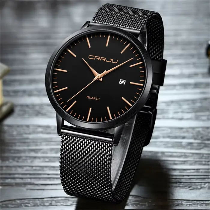 CRRJU 2172 noir en gros de luxe mode maille ultra mince minimal japon mouvement hommes montre à quartz reloj