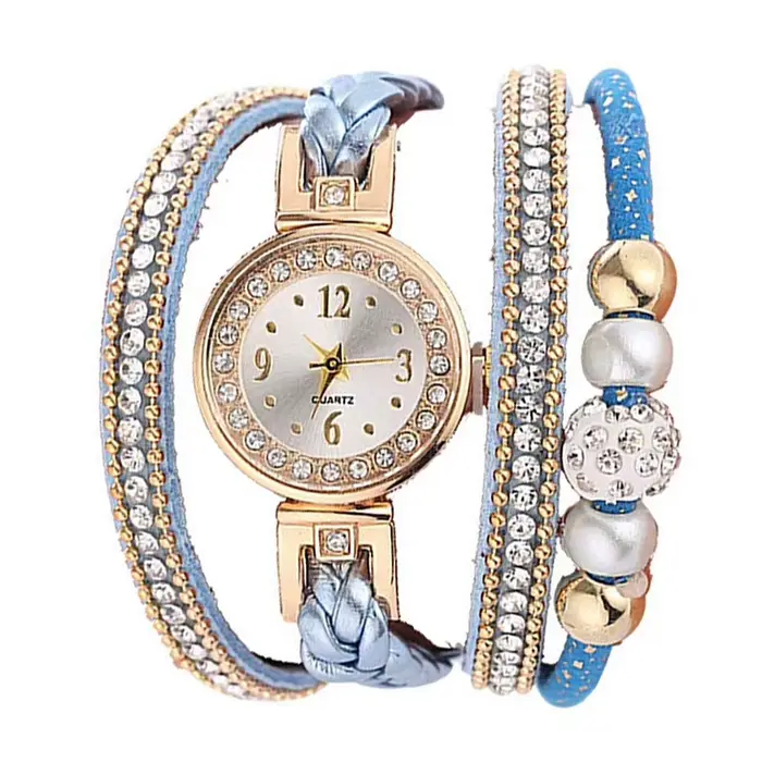 Montre à Quartz avec perles en strass pour femmes, cadran rond, bracelet multicouche, élégante et sophistiquée pour occasions spéciales et vie quotidienne