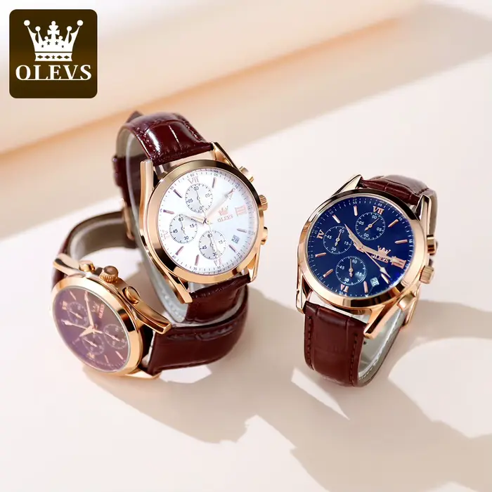 OLEVS 2872 chronographe hommes montres bracelet en cuir étanche lumineux Original montre à Quartz