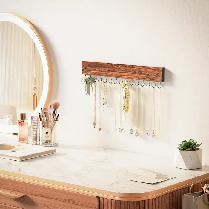 Porte-collier en bois pour mur avec 15 crochets